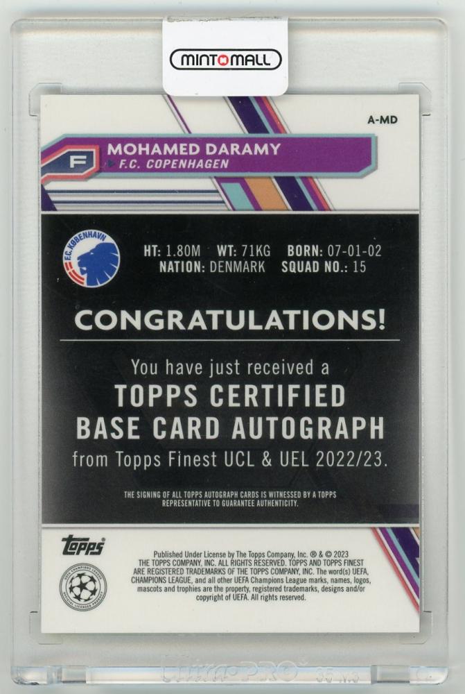 2022-23 TOPPS Finest UEFA Club Competitions Autographs Gold Refractor Parallels Mohamed Daramy 37/50 F.C. Copenhagen