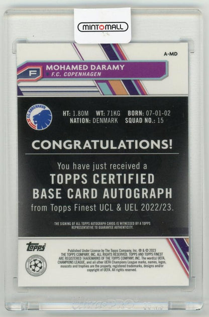 2022-23 TOPPS Finest UEFA Club Competitions Autographs Blue Refractor Parallels Mohamed Daramy 145/150 F.C. Copenhagen