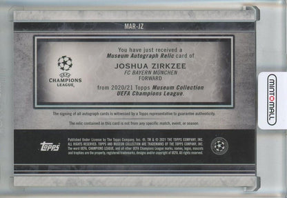 2020-21 Topps Museum Collection UEFA Champions League Joshua Zirkzee Autograph Relics Ruby #MARJZ02/25 FC Bayern Munchen