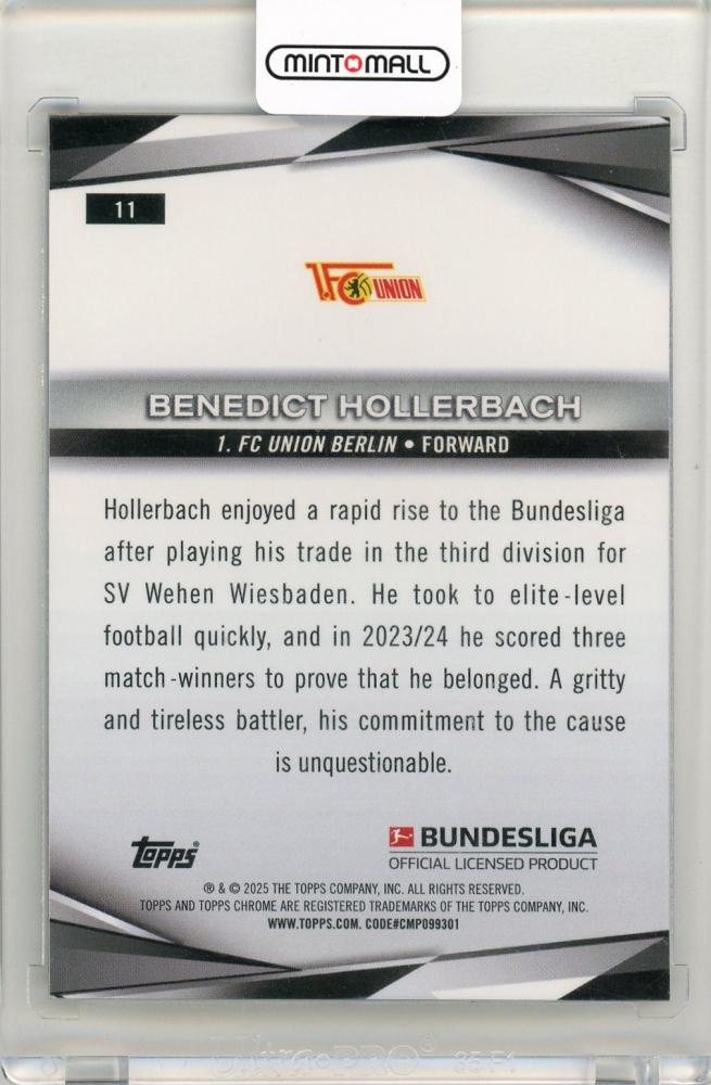 2024-25 Topps Chrome Bundesliga Soccer Benedict Hollerbach Black Refractor08/10 1. FC Union Berlin