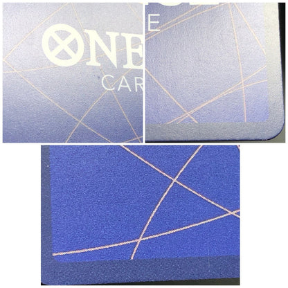 One Piece Uta Super Parallel EB03-061 SEC trading card with visible damage on front and back
