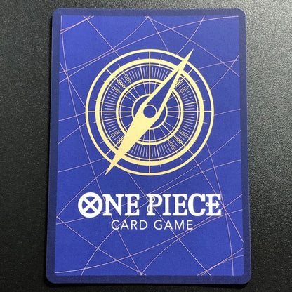 One Piece Uta Super Parallel EB03-061 SEC trading card with visible damage on front and back
