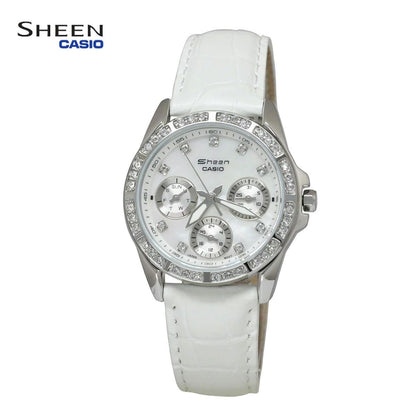 Casio Sheen Ladies Wristwatch SHN-3013L-7A Pearl Dial Swarovski Accents Analog Silver White — Japan Import