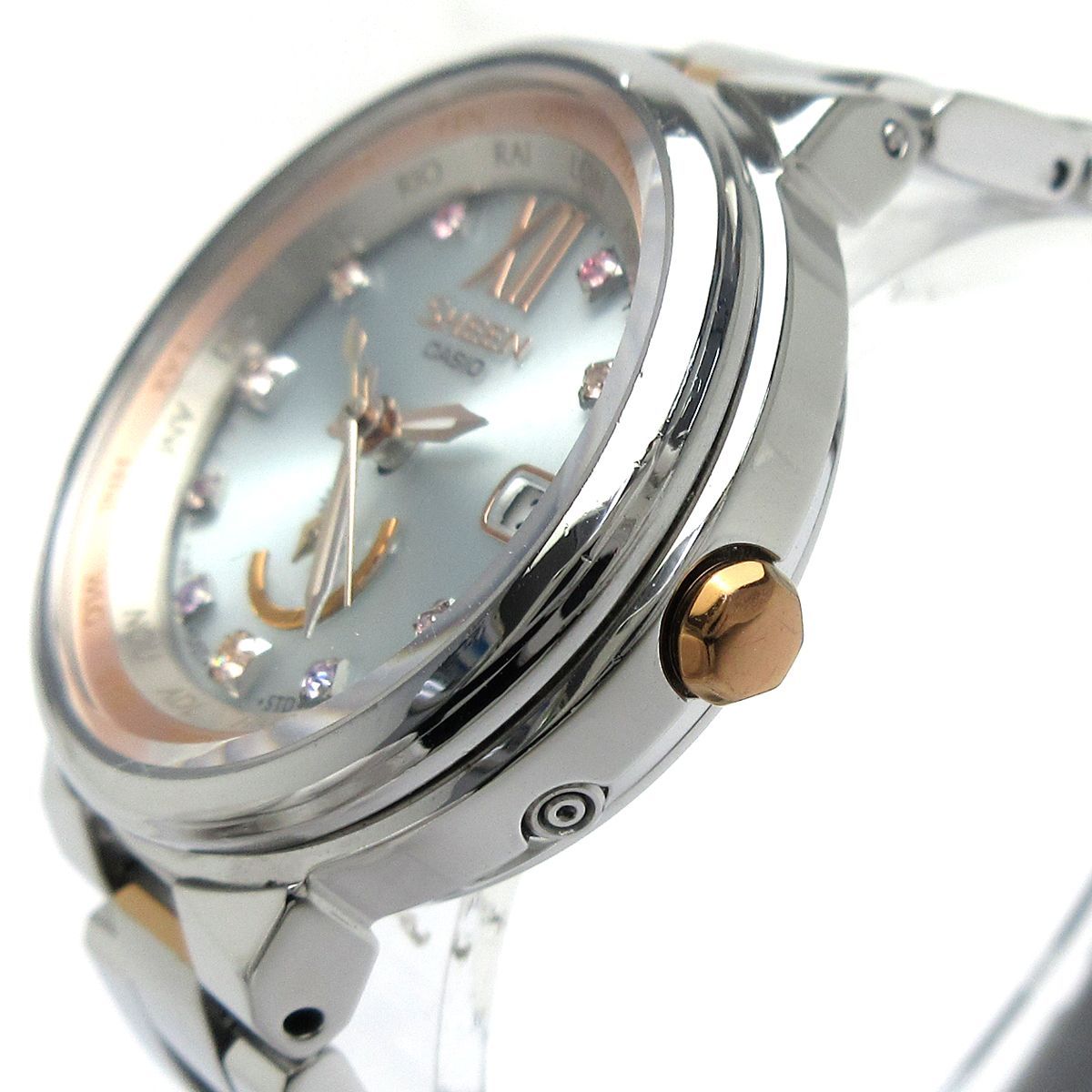 Casio Sheen Voyage Series Ladies Watch Model SHW-1507BSG-7AJF Solar Radio-Controlled Silver Pink Gold Bicolor