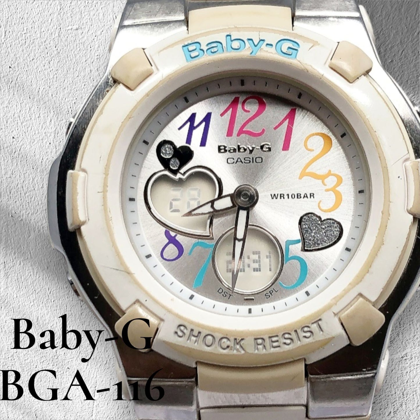 Casio Baby-G BGA-116 Multi-Color Heart Design Watch with Digital and Analog Display — Japan Import