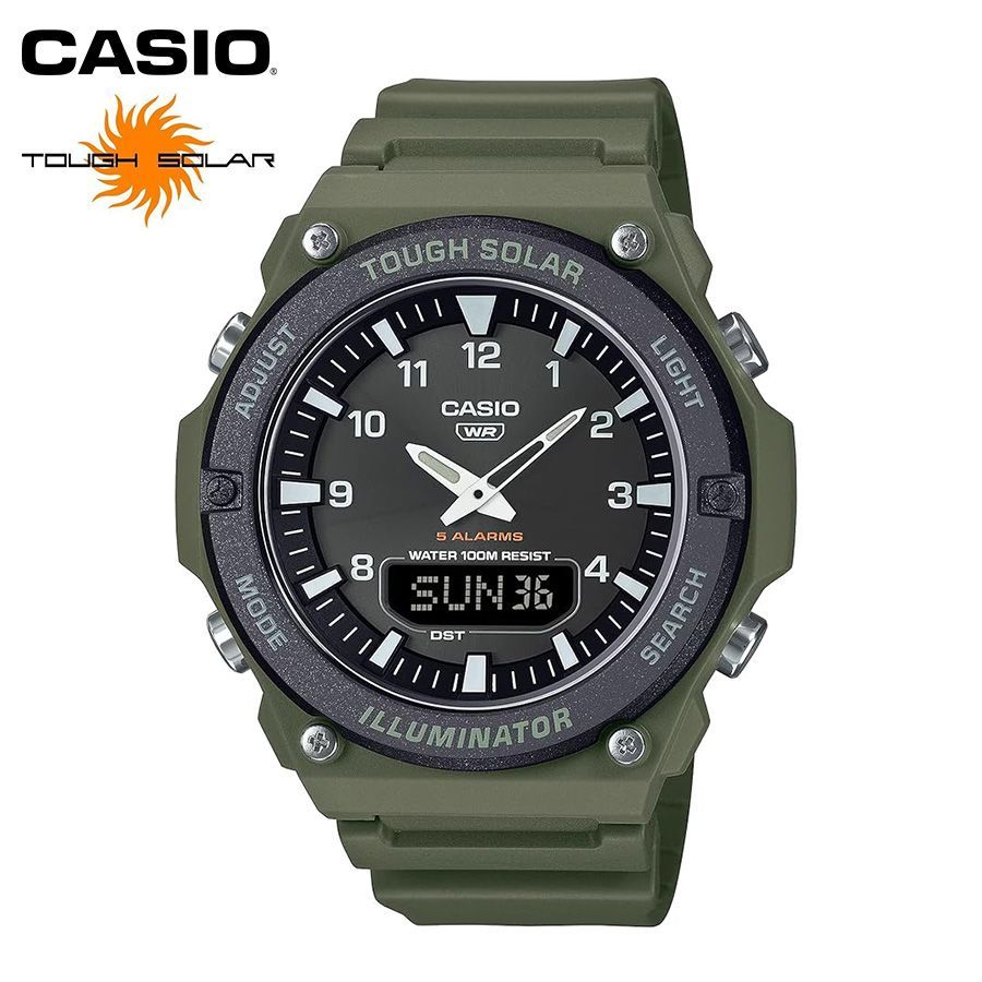 Casio Solar Sports Watch Model AQS820 with 100M Water Resistance and Digital-Analog Display — Japan Import