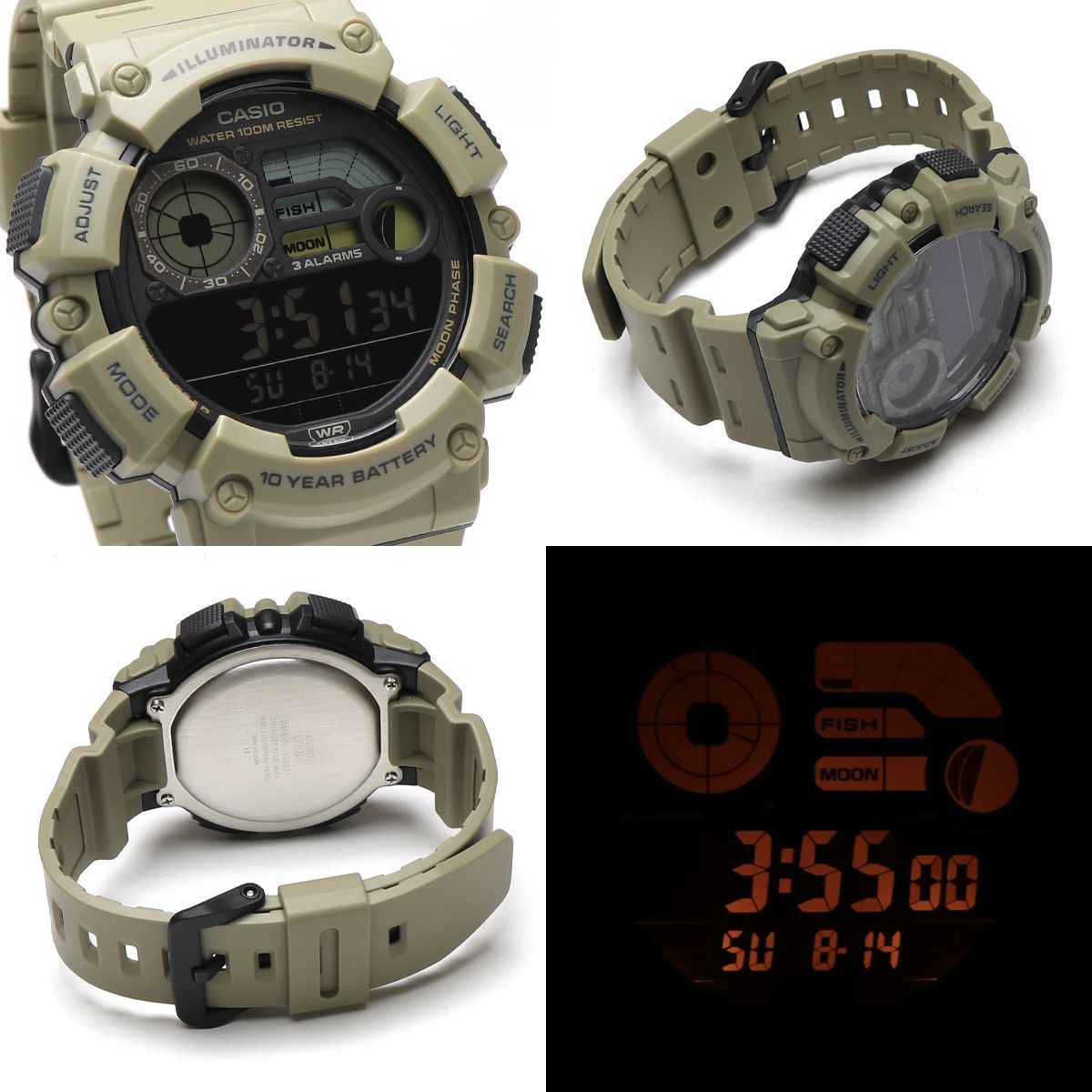 Casio Fishing Time Digital Watch Model WS-1500H with Moon Data 10ATM Water Resistance — Japan Import