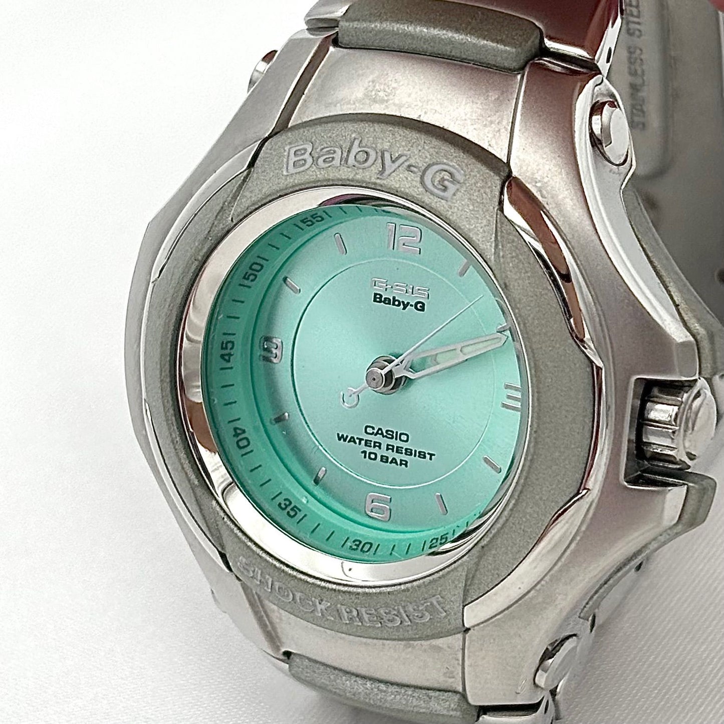 Casio Baby-G Watch Model STG-100 in Silver with Ice Blue Dial and 100 M Water Resistance — Japan Import
