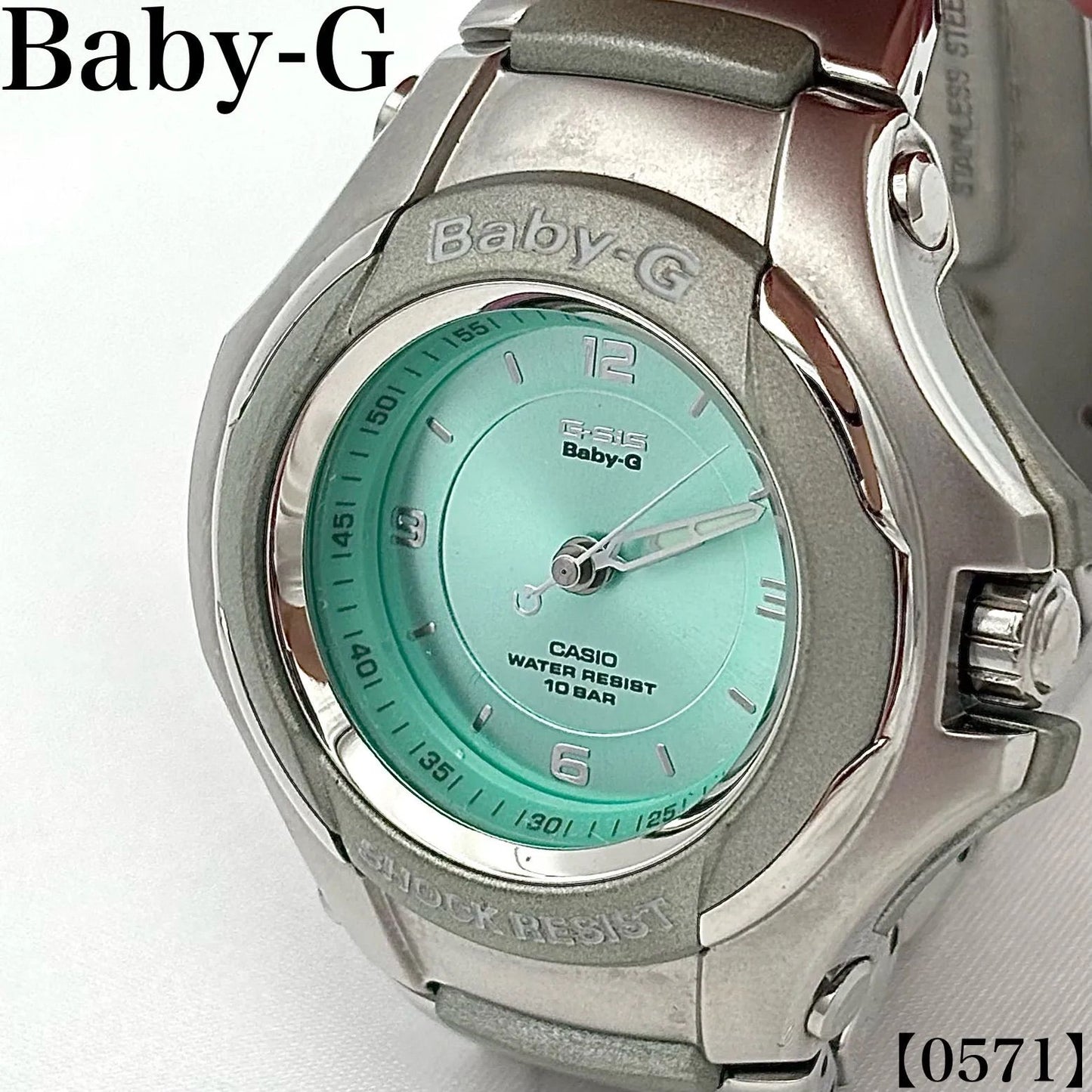 Casio Baby-G Watch Model STG-100 in Silver with Ice Blue Dial and 100 M Water Resistance — Japan Import