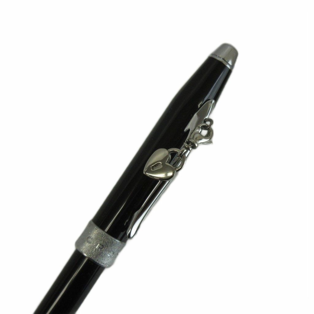 Cross Brand Twist Pen with Heart Charm and Logo in Black and Silver