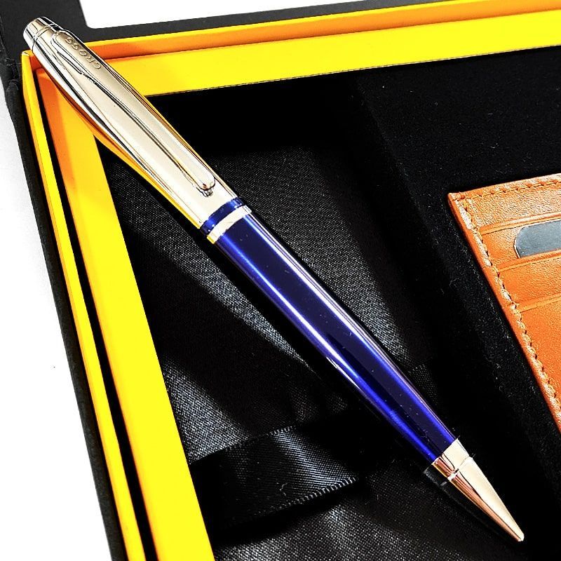Cross Calais Twist Ballpoint Pen Gift Set with Card Case and Box - Blue - Japan Import
