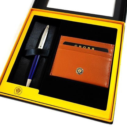 Cross Calais Twist Ballpoint Pen Gift Set with Card Case and Box - Blue - Japan Import