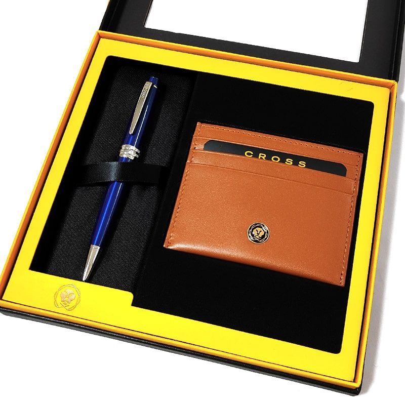 Cross Bailey Ballpoint Pen and Card Case Gift Set — Blue, Stylish, High-Quality Japan Import