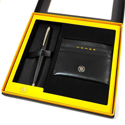 Cross ATX Series Gift Set with Card Case, Black Twist Ballpoint Pen — Japan Import