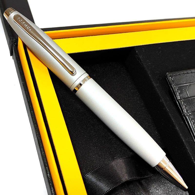 Cross Calais Twist Ballpoint Pen with Card Case Box Gift Set Silver Brand