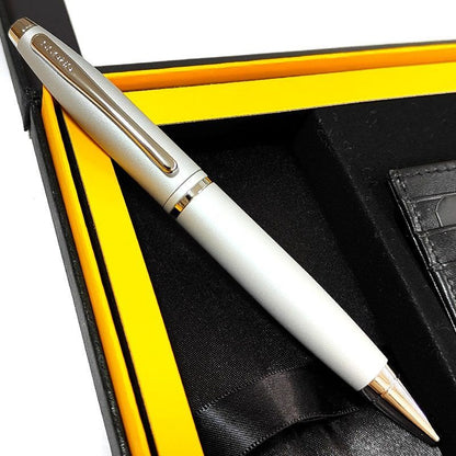 Cross Calais Twist Ballpoint Pen with Card Case Box Gift Set Silver Brand