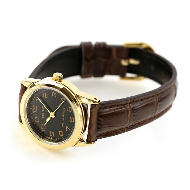 Casio Quartz Women's Watch LTP-V001GL-1BDF Brown Leather Band Analog Black Dial Japan Import