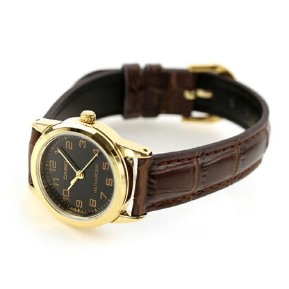 Casio Quartz Women's Watch LTP-V001GL-1BDF Brown Leather Band Analog Black Dial Japan Import