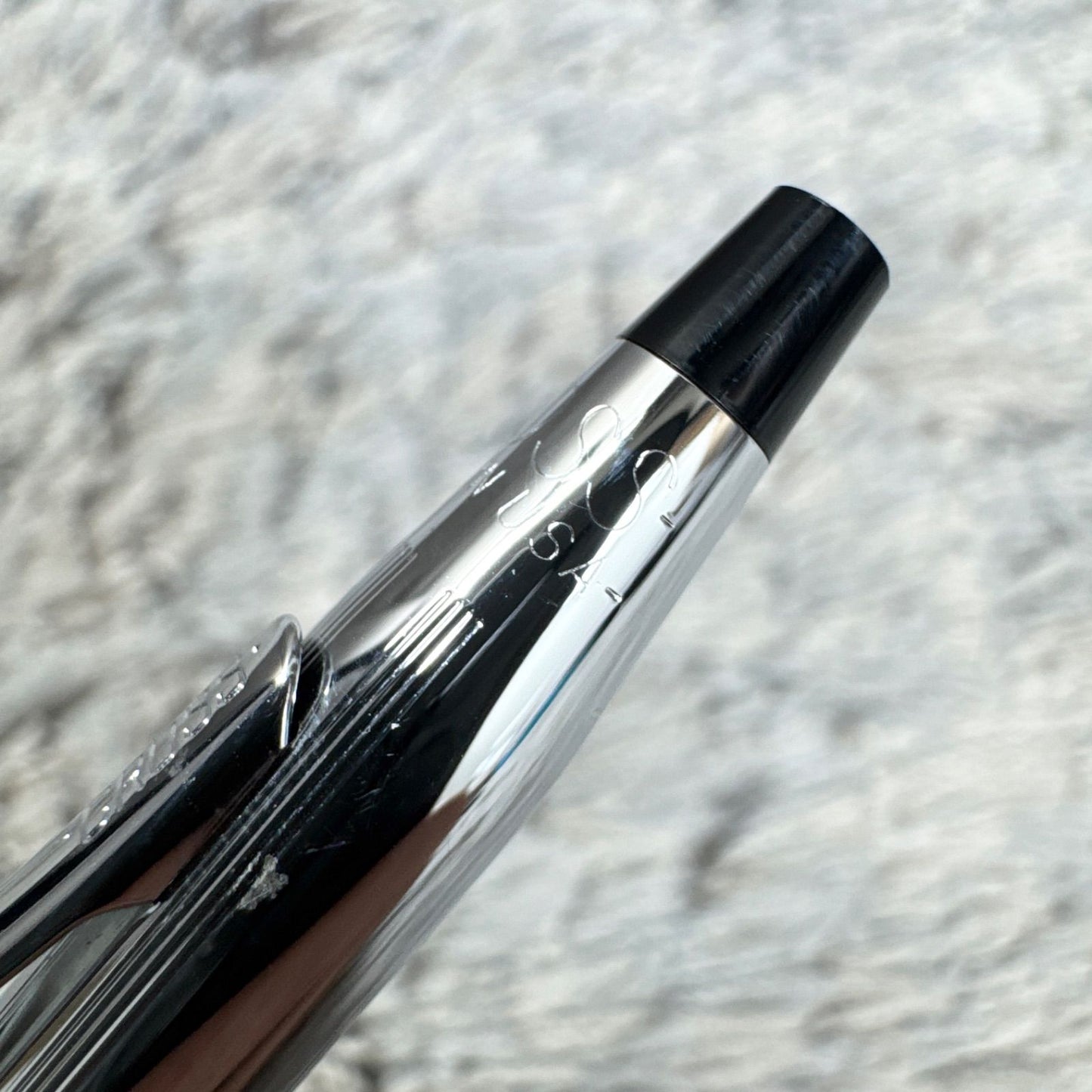 Cross Twist ballpoint pen with blue ink, Japan import, showing small scratches and twist-style design