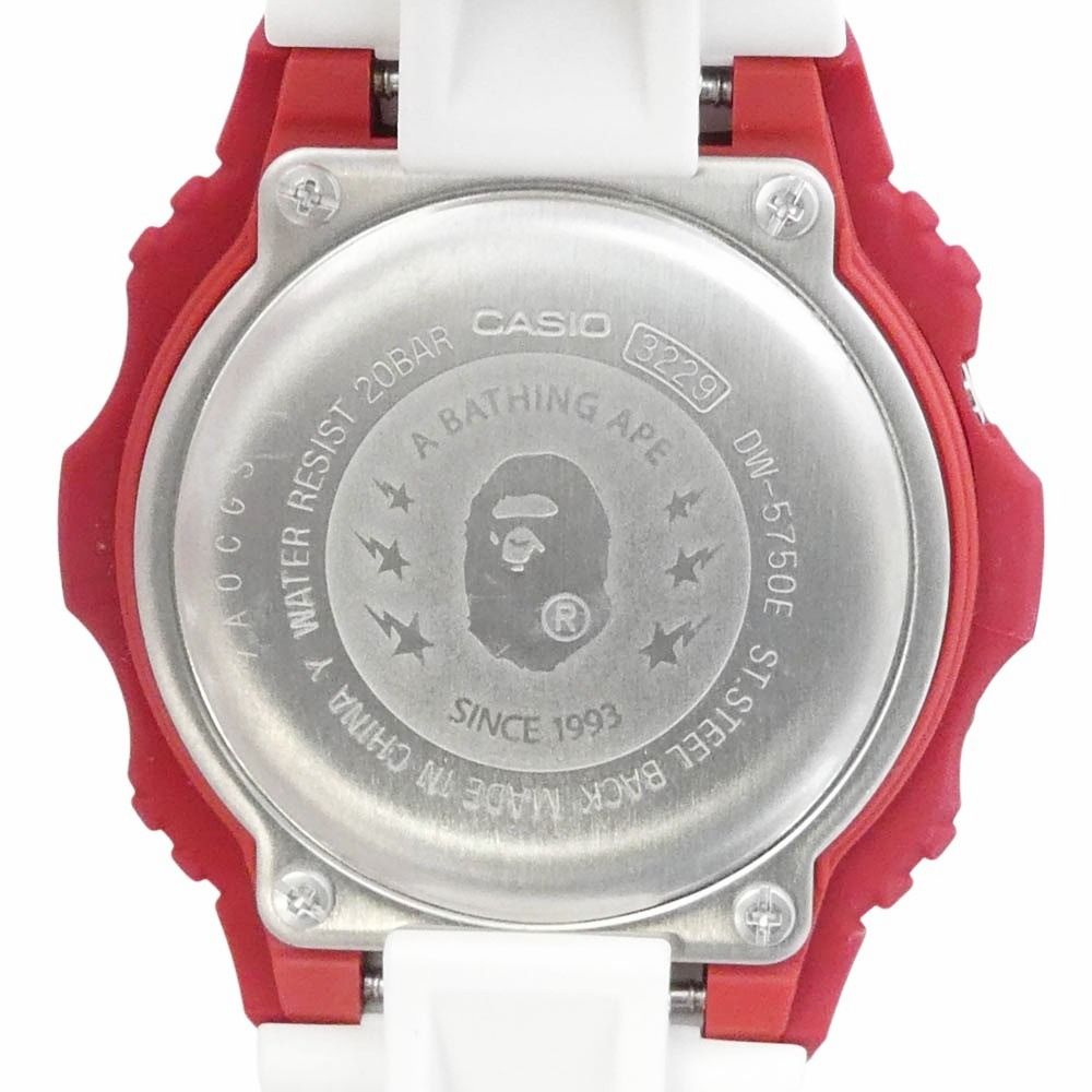A Bathing Ape DW-5750E X Casio G-Shock Round Camouflage Watch Red Camouflage White and Red Middle Used