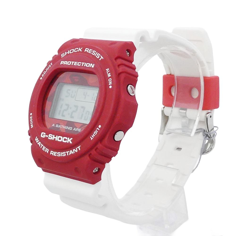 A Bathing Ape DW-5750E X Casio G-Shock Round Camouflage Watch Red Camouflage White and Red Middle Used