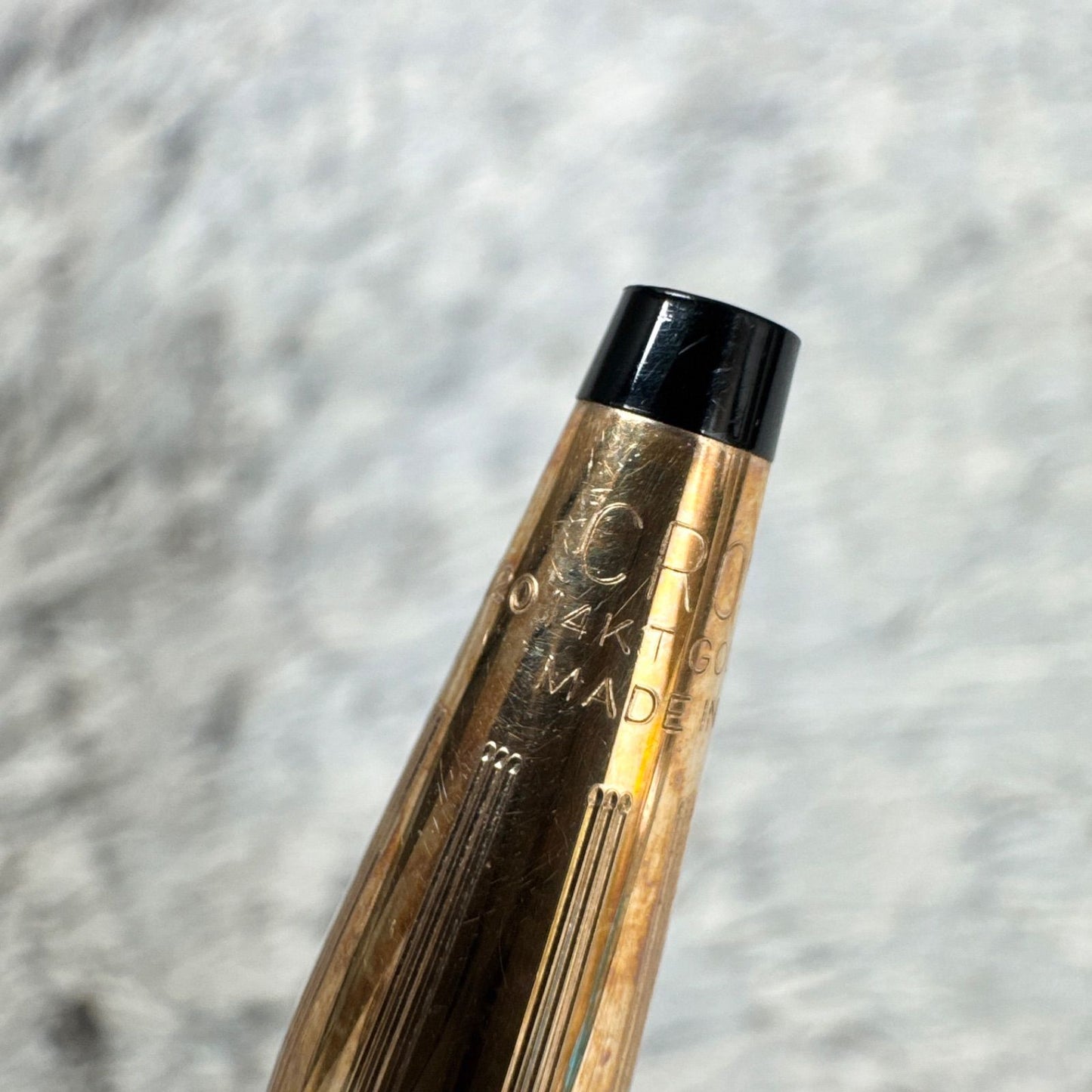 Cross 14KT gold twist mechanical pencil with slight scratches and light stains shown with its case