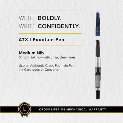 Cross ATX Fountain Pen model N886-3M with medium stainless steel nib and black body