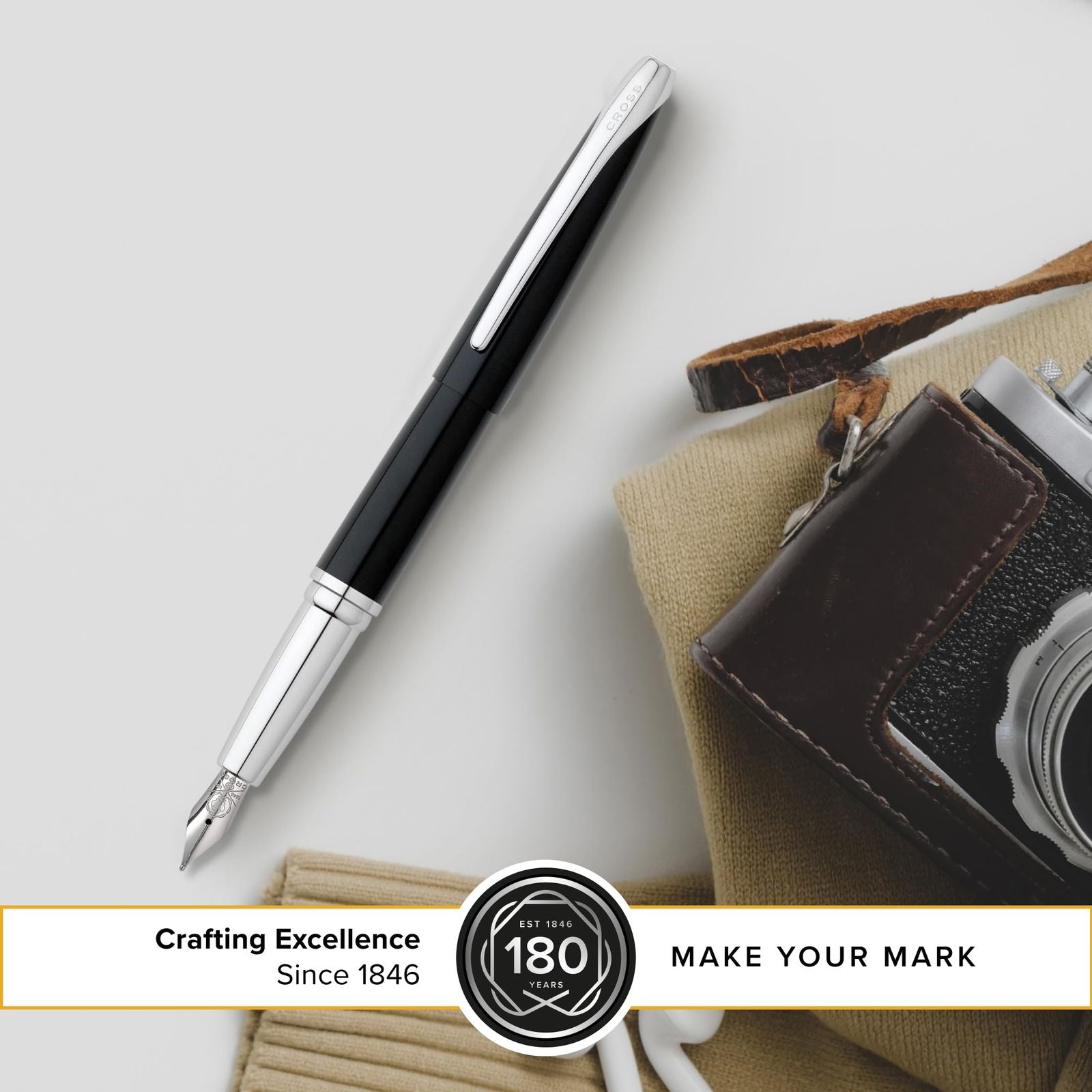 Cross ATX Fountain Pen model N886-3M with medium stainless steel nib and black body