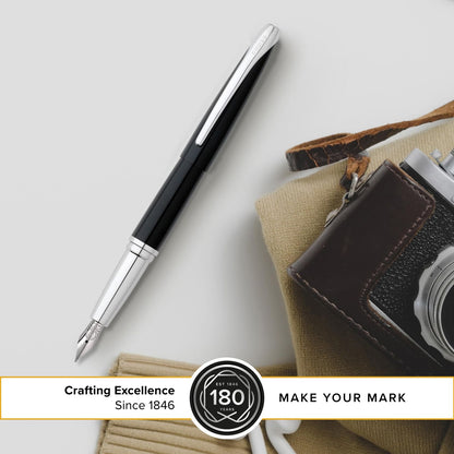 Cross ATX Fountain Pen model N886-3M with medium stainless steel nib and black body