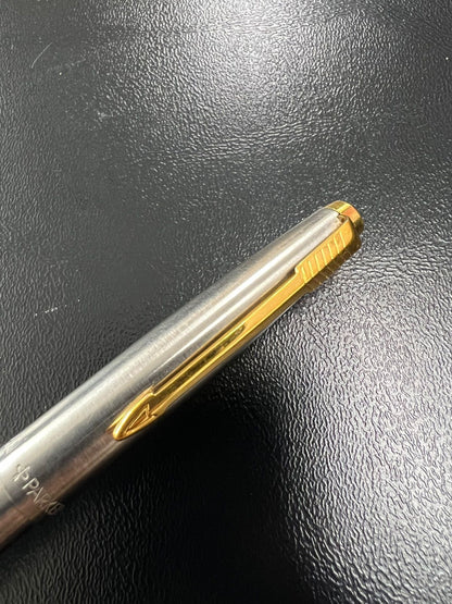 Parker 45 and Cross Classic Century vintage ballpoint pen set with silver metal and chrome finish