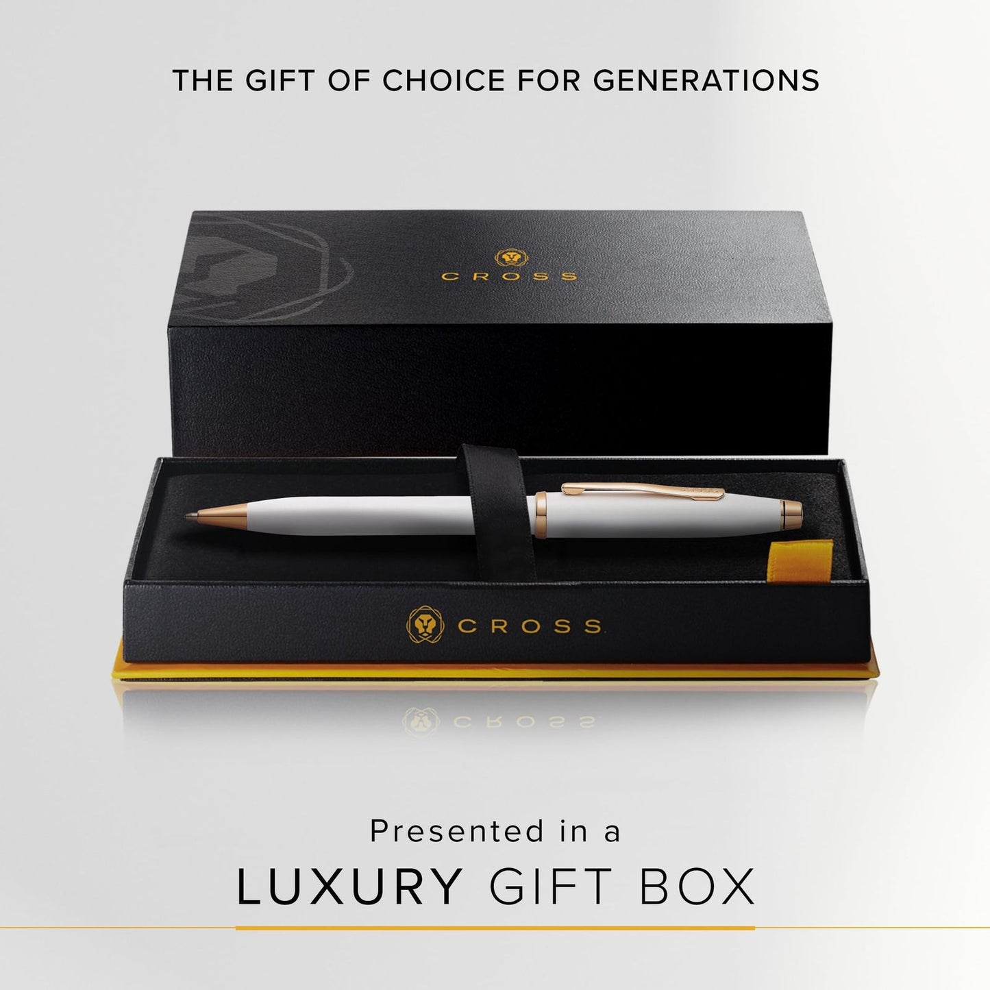 Cross Century II Pearl White ballpoint pen with premium gift box and matching shoppers gift