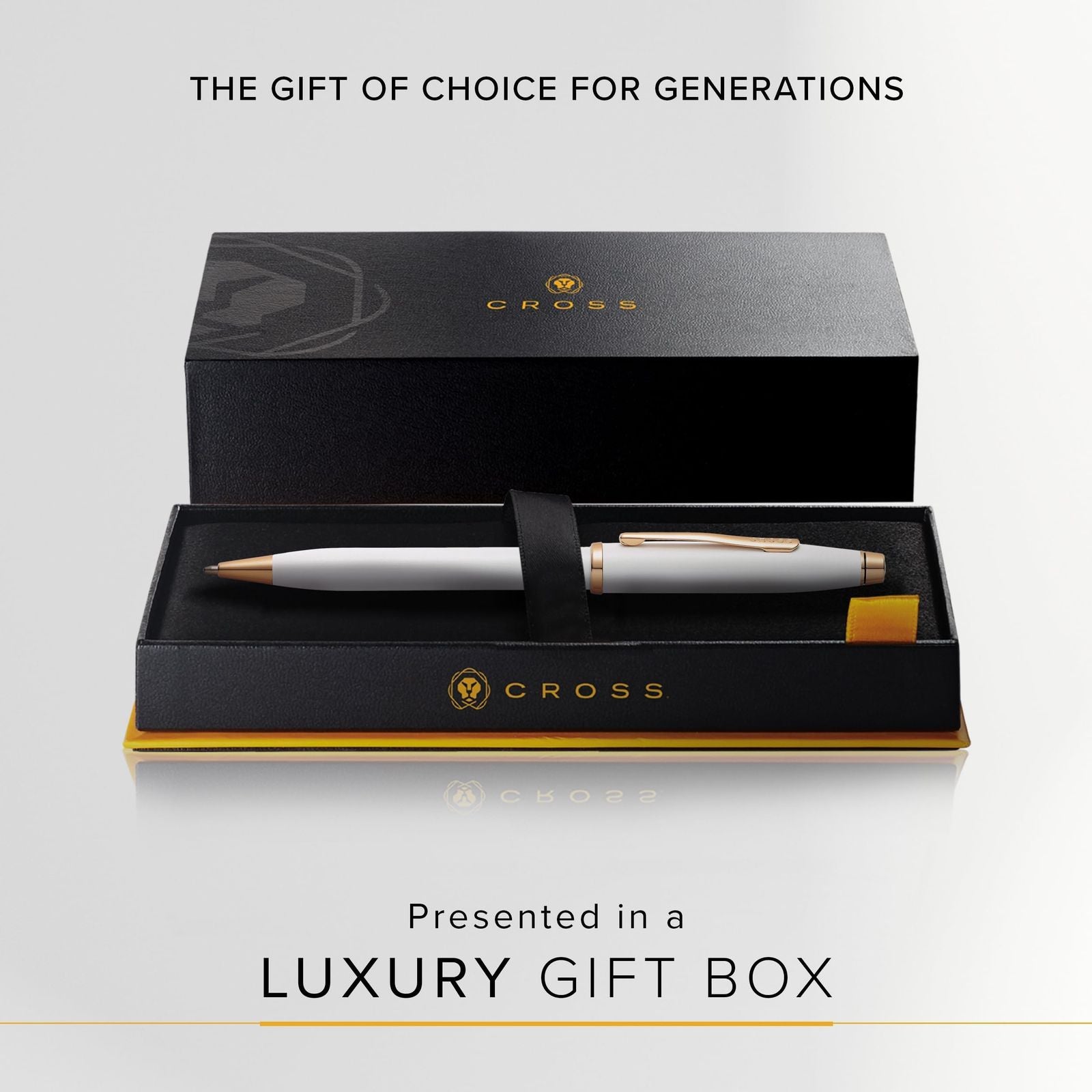Cross Century II Pearl White ballpoint pen with premium gift box and matching shoppers gift