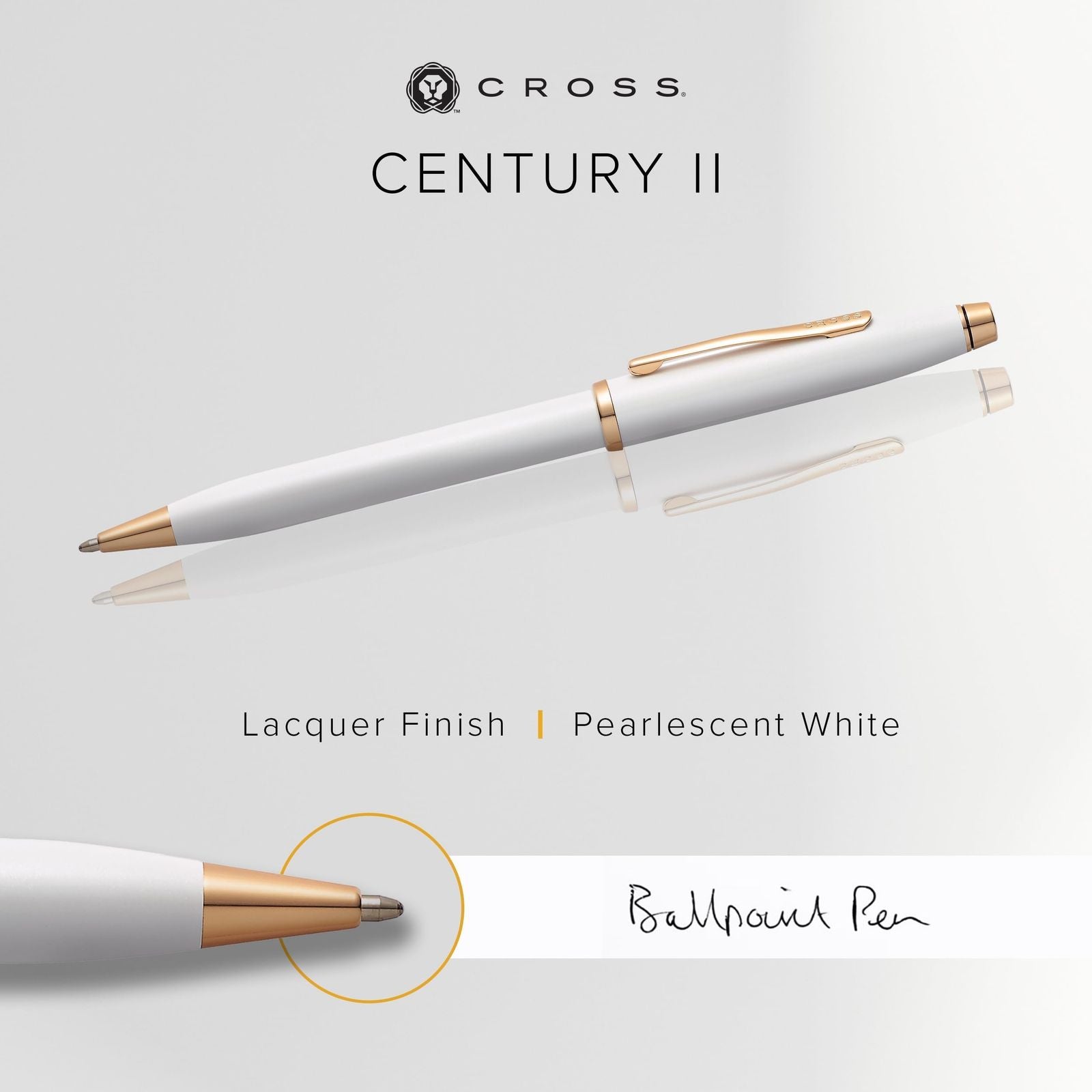 Cross Century II Pearl White ballpoint pen with premium gift box and matching shoppers gift