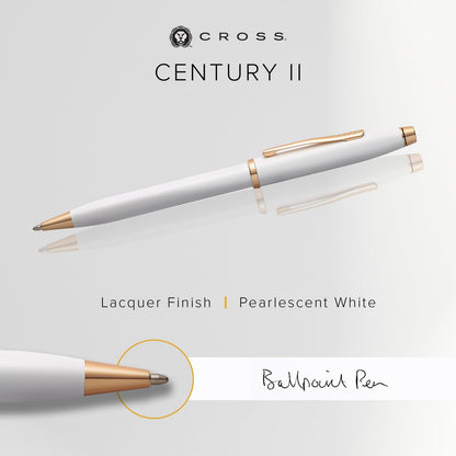 Cross Century II Pearl White ballpoint pen with premium gift box and matching shoppers gift