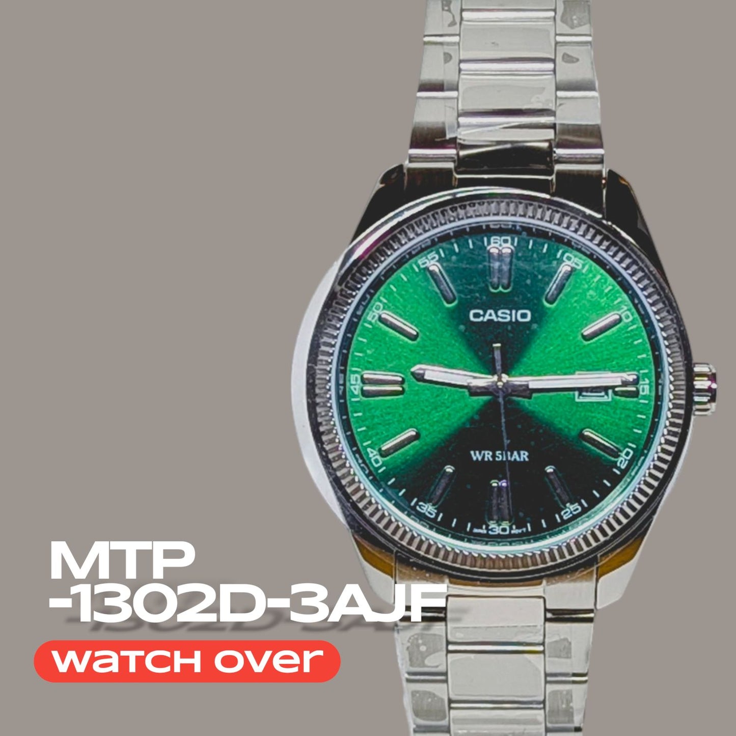 Casio Standard MTP-1302D-3AJF Analog Watch - Green Silver 44.2mm Japan Import