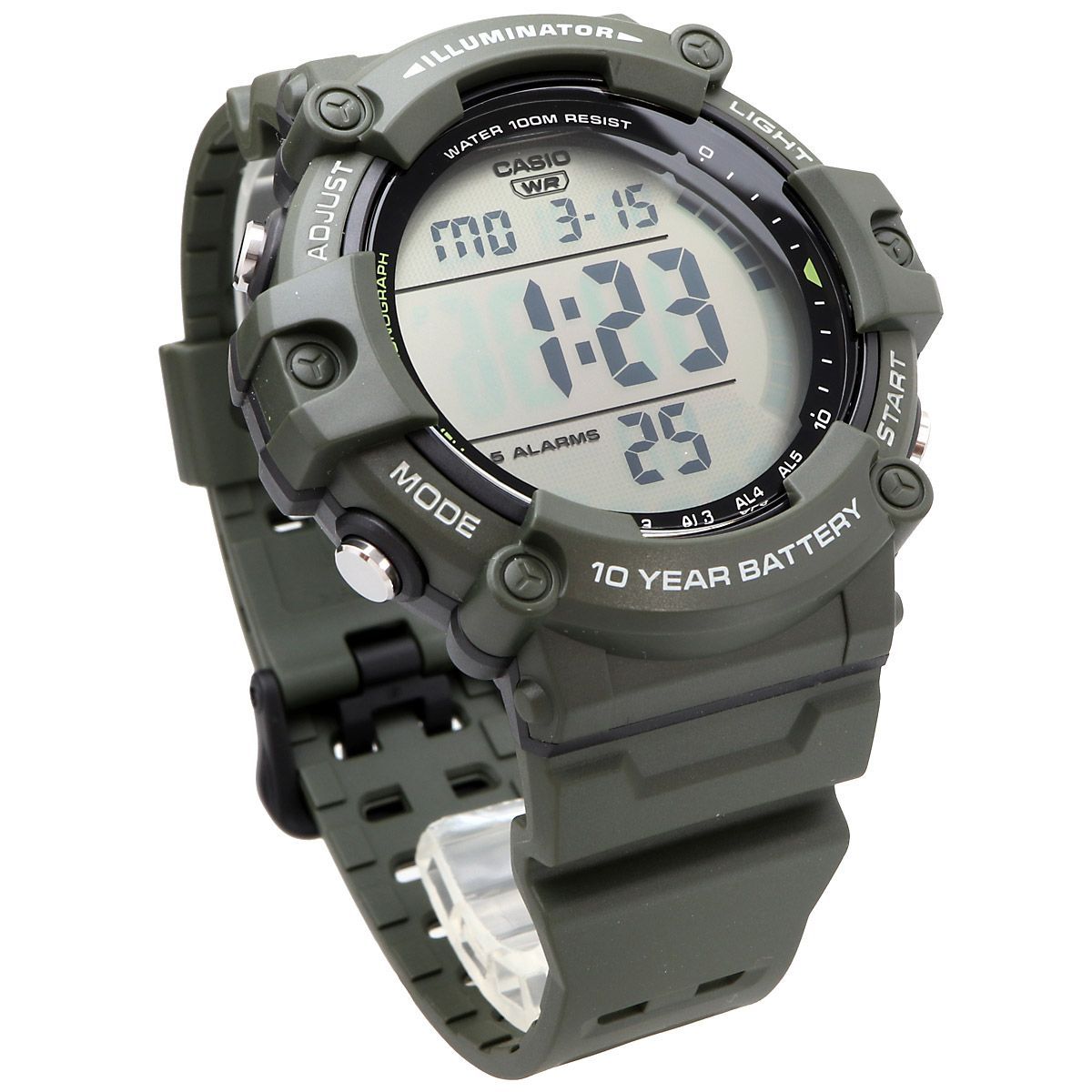 Casio A-1500WHX-3A Digital Resin Watch with Olive Green Band — Japan Import