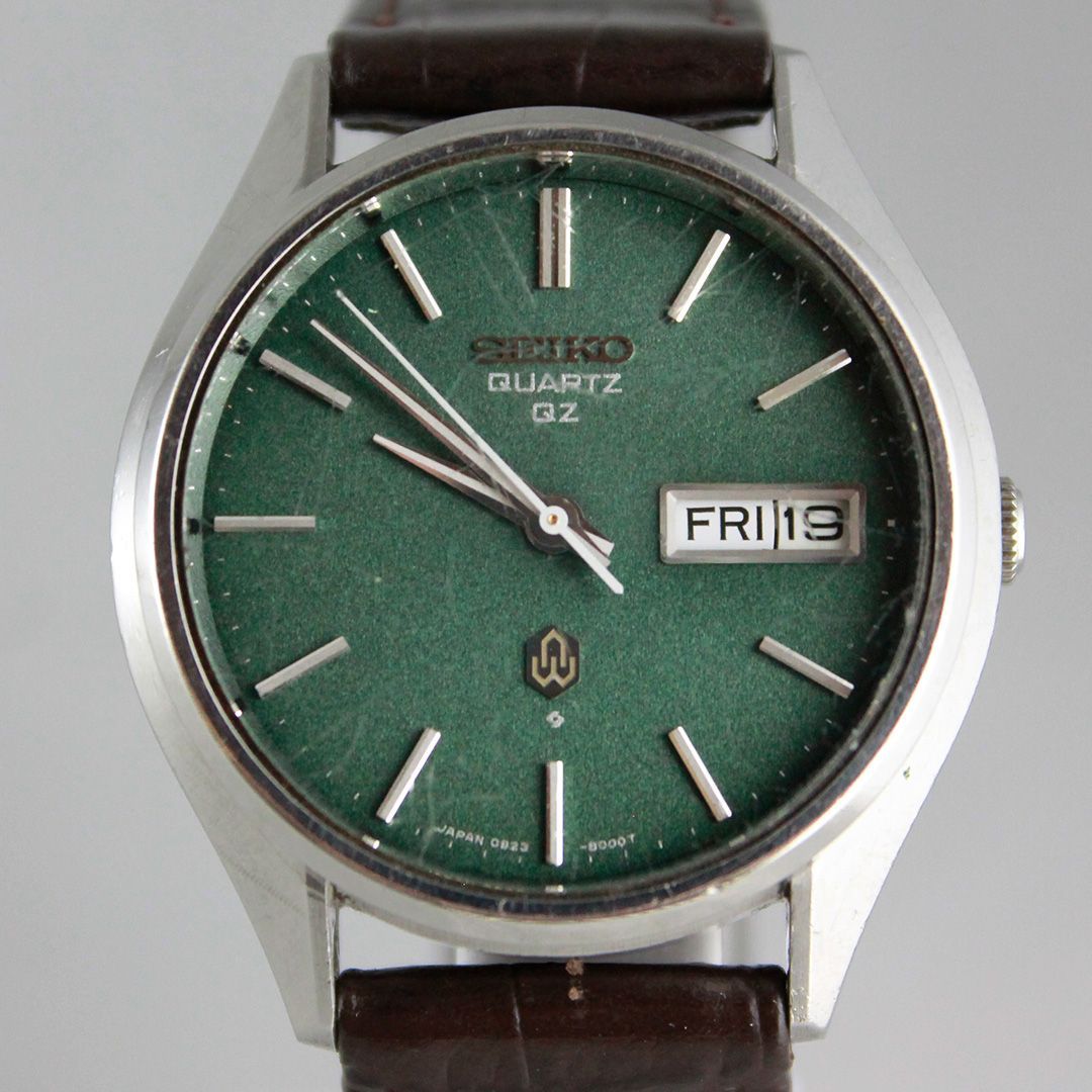 Seiko Vintage Men's Watch Model 0923-8000-G Silver Case Green Dial Quartz Day-Date — Japan Import
