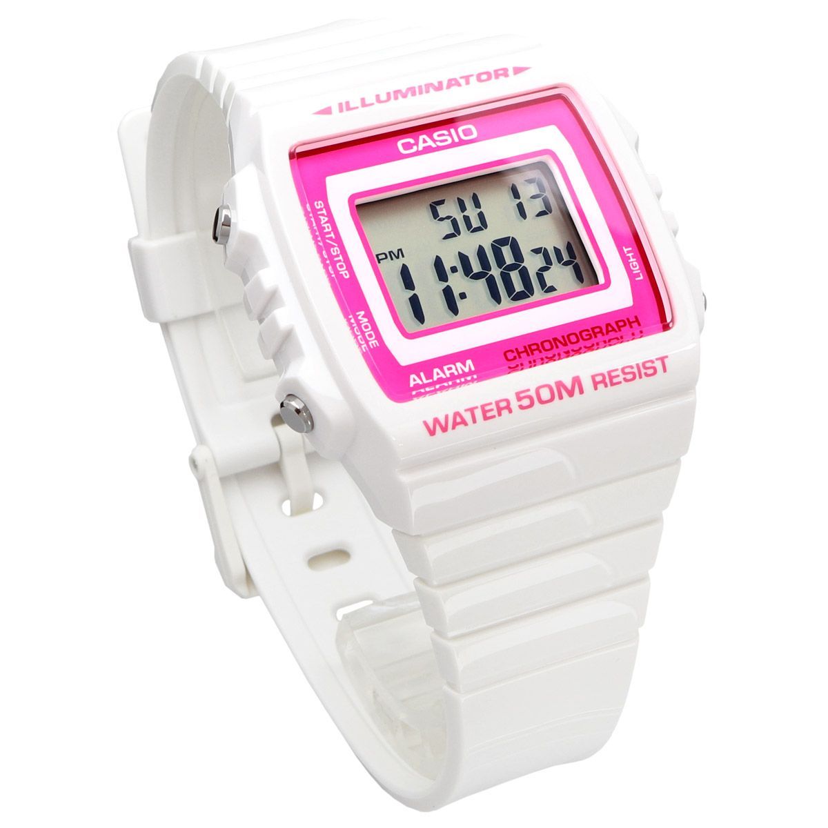 Casio W-215H-7A2V Quartz Watch Pink Dial White Resin Band Japan Import