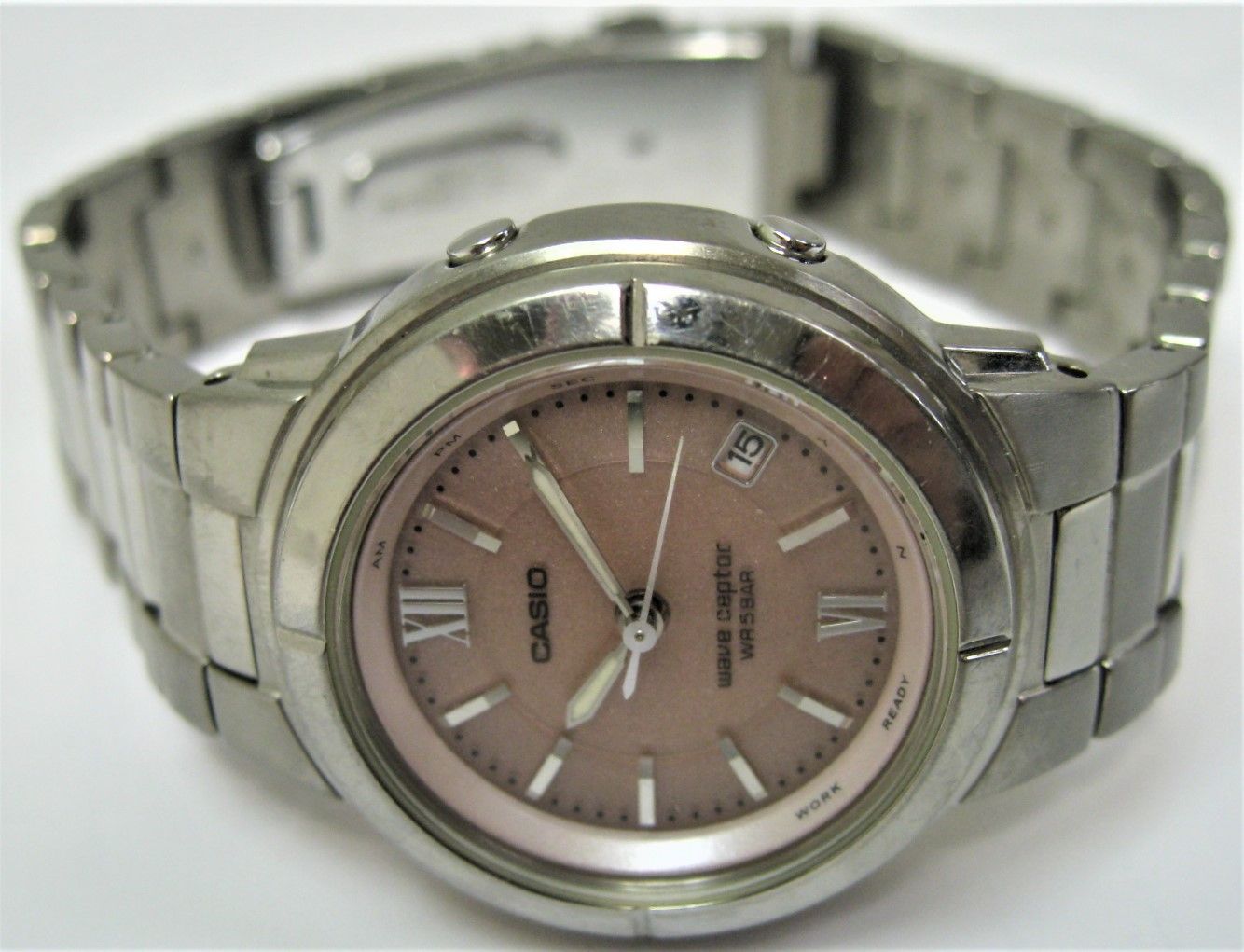 Casio Wave Ceptor LWQ-130 Titanium Ladies Watch Radio Solar Pink Dial Japan Import