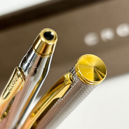 Cross Ballpoint Pen Set Silver and Gold 2 Pieces with One Inked and One Inkless Japan Import