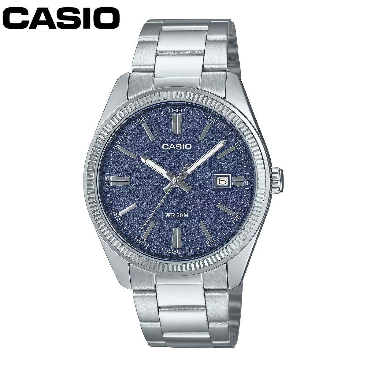 Casio Standard Analog Model MTP-1302DA Navy Matte Sandblast Dial Business Watch with Stainless Steel Band — Japan Import