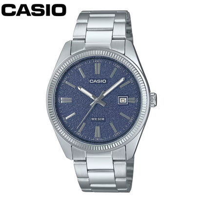 Casio Standard Analog Model MTP-1302DA Navy Matte Sandblast Dial Business Watch with Stainless Steel Band — Japan Import