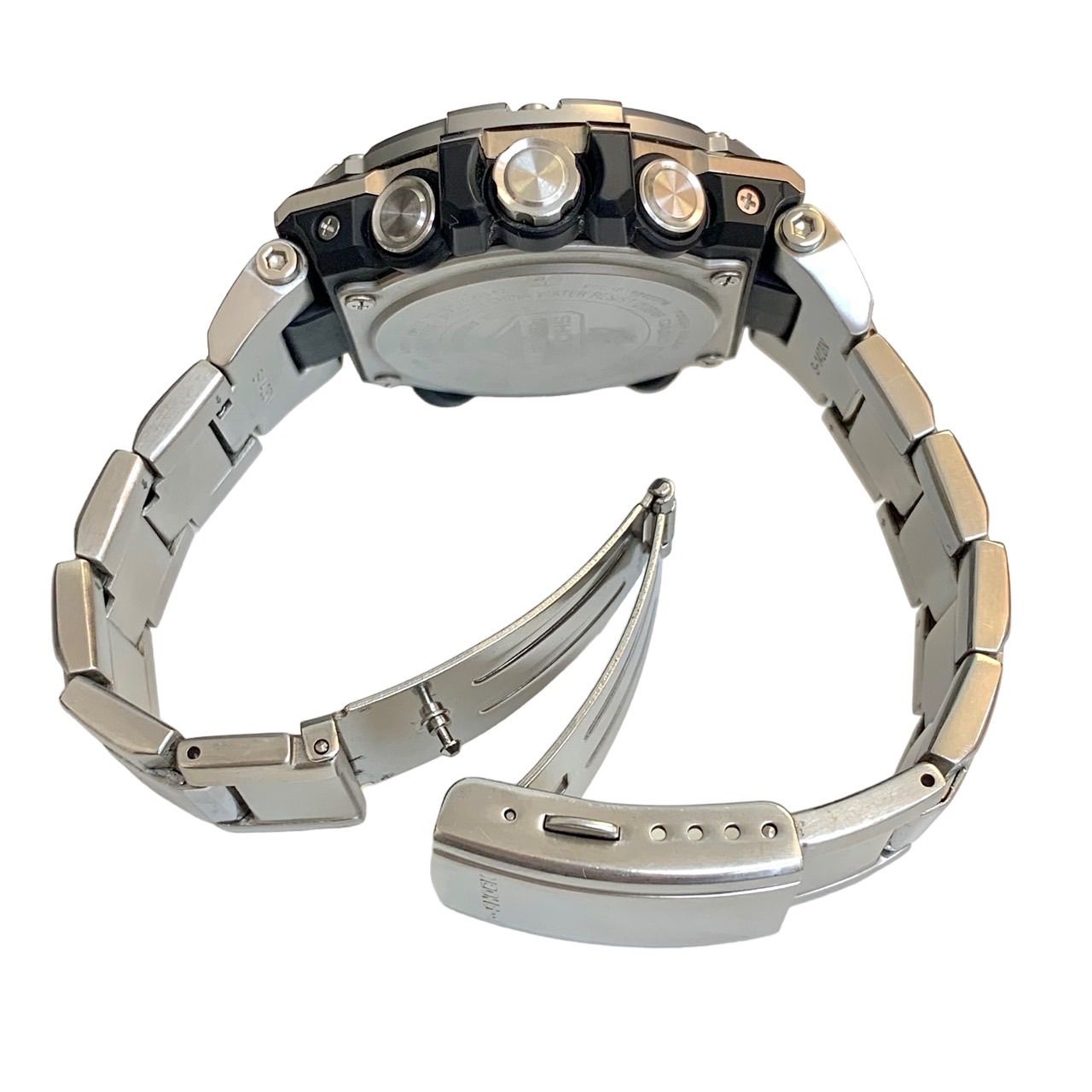 Casio G-Shock G-Steel GST-B100 men's silver solar chronograph watch with stainless steel band