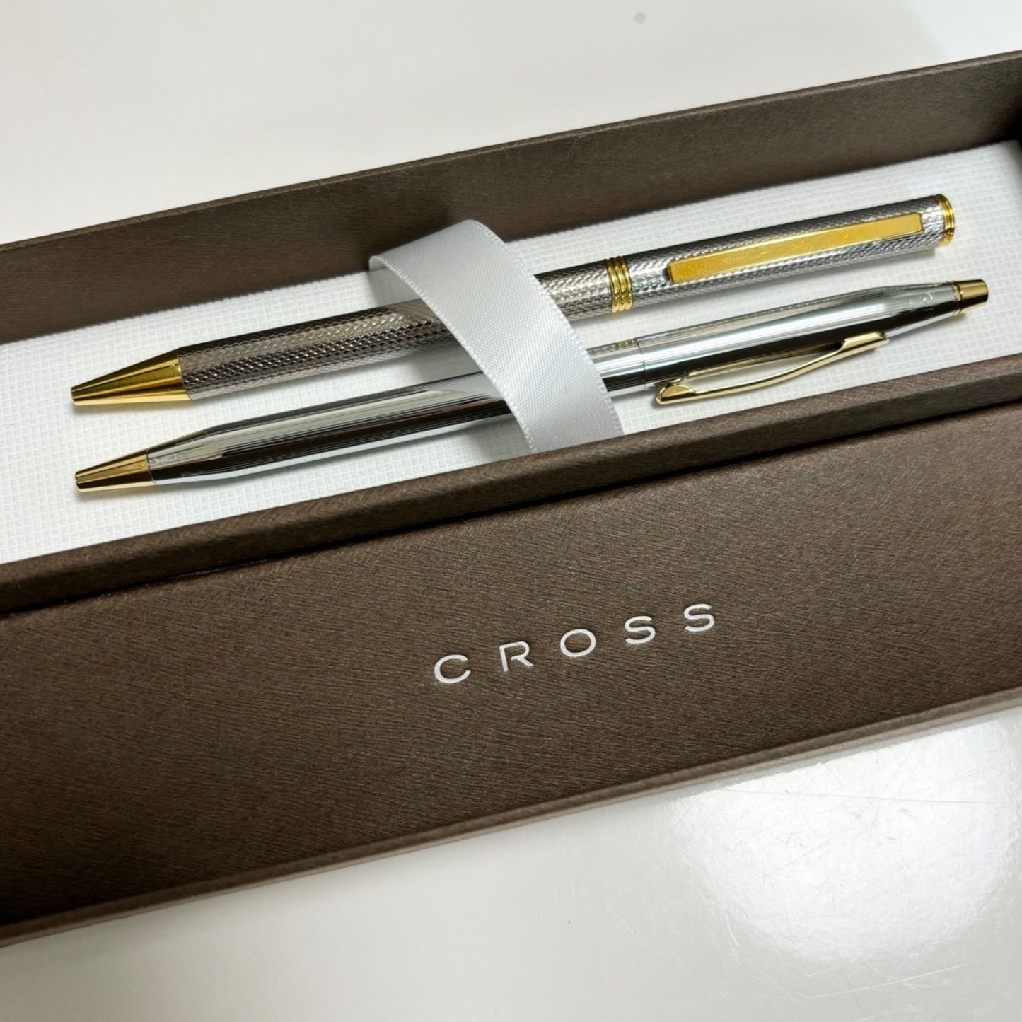 Cross Ballpoint Pen Set Silver and Gold 2 Pieces with One Inked and One Inkless Japan Import