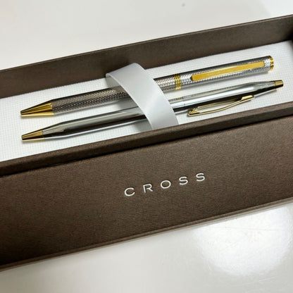 Cross Ballpoint Pen Set Silver and Gold 2 Pieces with One Inked and One Inkless Japan Import
