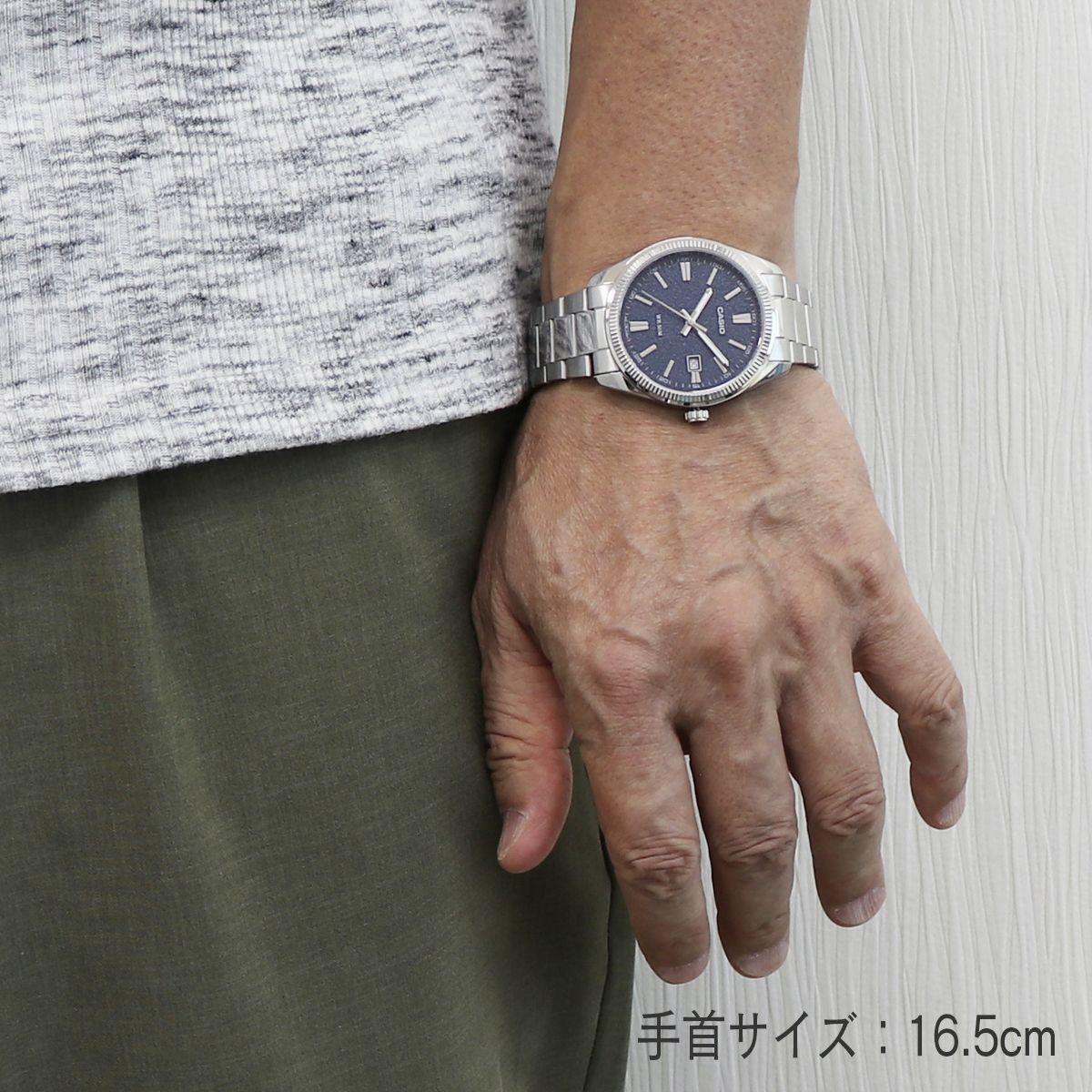 Casio Standard Analog Model MTP-1302DA Navy Matte Sandblast Dial Business Watch with Stainless Steel Band — Japan Import