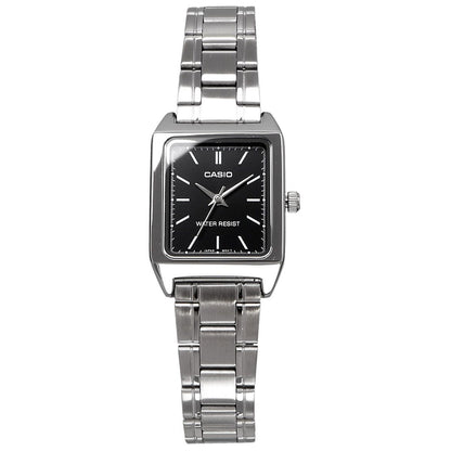 Casio Chic Pattern LTP-V007D-1E Watch with Black Dial and Silver Band — Japan Import