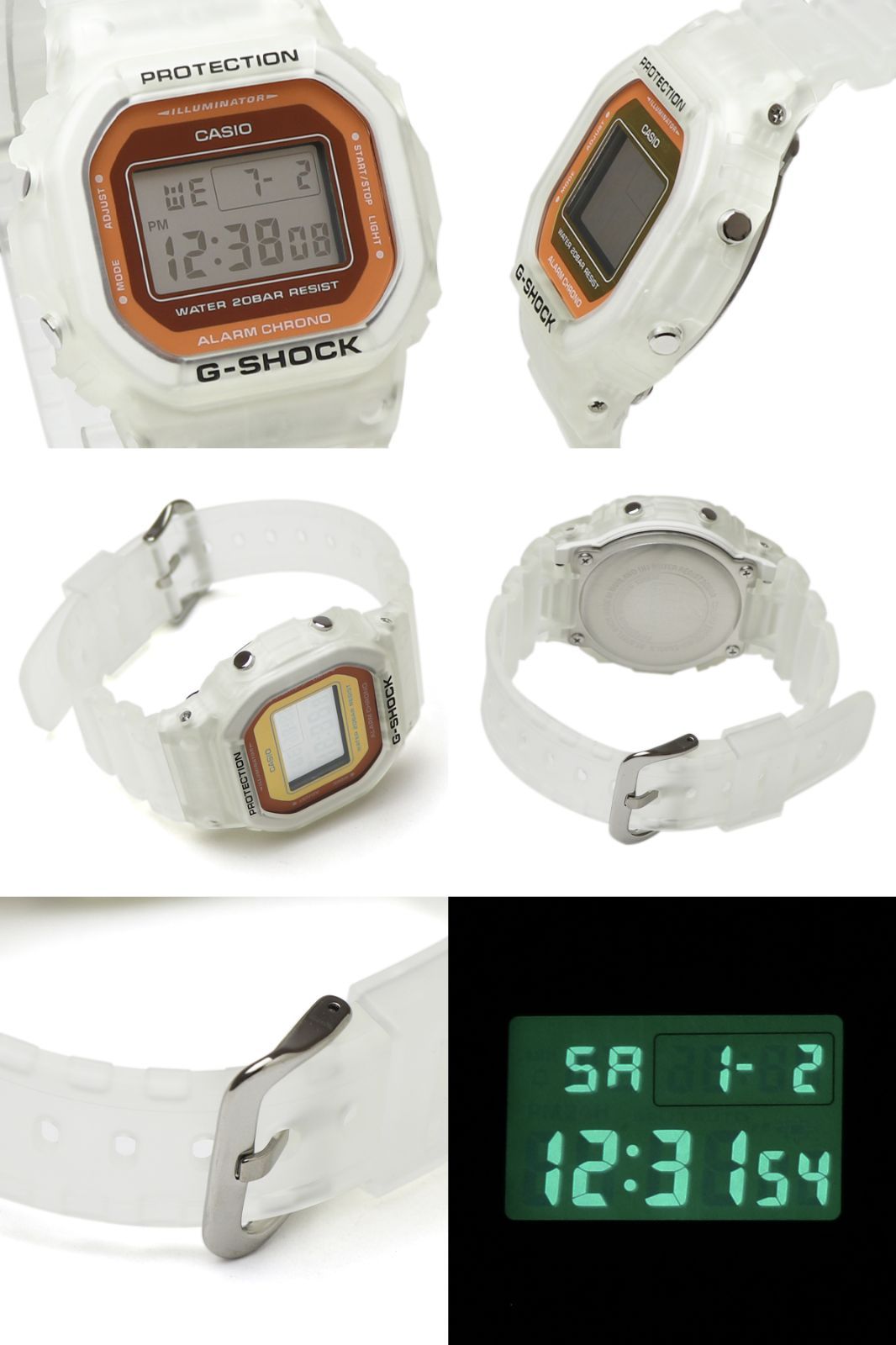 Casio G-Shock DW-5600LS-7JF Color Skeleton Digital Square Watch with Fluorescent Orange Transparent Case and Unisex Design — Japan