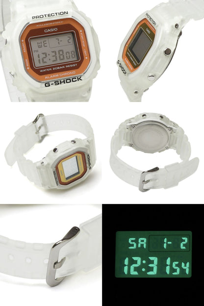 Casio G-Shock DW-5600LS-7JF Color Skeleton Digital Square Watch with Fluorescent Orange Transparent Case and Unisex Design — Japan