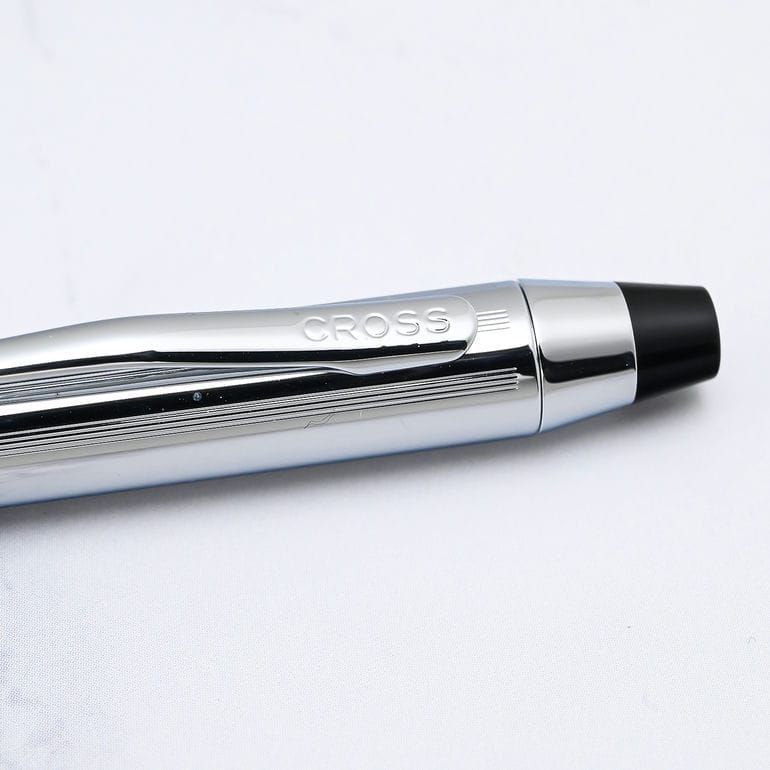 Cross Tech3 multi-function pen model AT0090-1st in chrome with black ink displayed with box and accessories